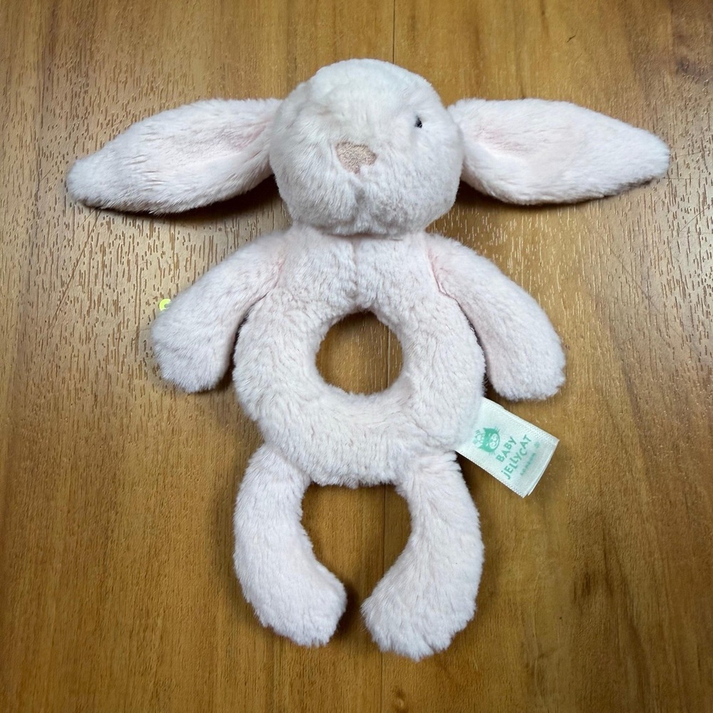 Jellycat Baby Bunny Plush Rattle Teether Pink Soft Toy Lovey Infant Gift